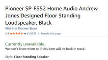 Pioneer SP-FS52 Home Audio Andrew Jones Designed Floor Standing Loudspeakers (Pair)
