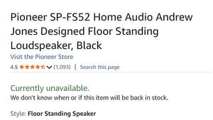 Pioneer SP-FS52 Home Audio Andrew Jones Designed Floor Standing Loudspeakers (Pair)
