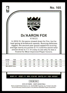 2019-20 Hoops Blue #165 De'Aaron Fox