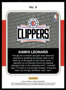 2019-20 Hoops Backstage Pass #8 Kawhi Leonard