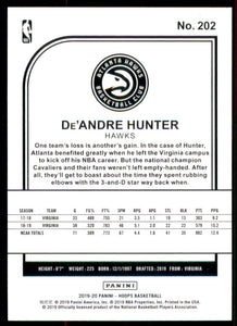 2019-20 Hoops #202 De'Andre Hunter RC