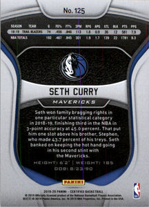 2019-20 Certified Mirror Red #125 Seth Curry